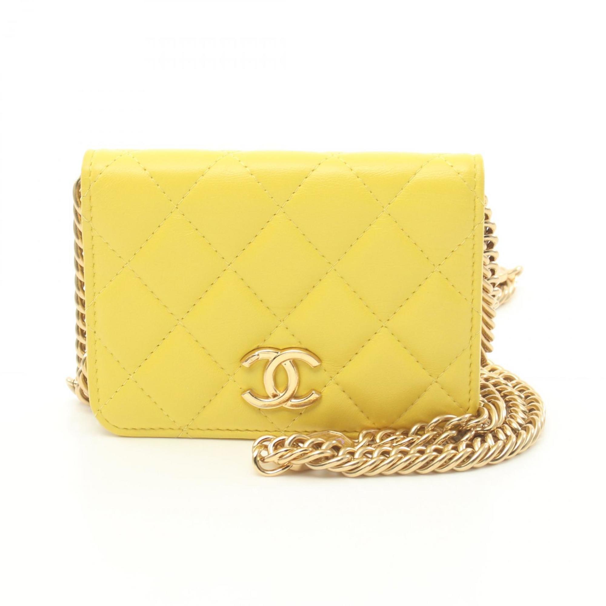 CHANEL Matelasse Shoulder Bag, Lambskin, Women's, Yellow