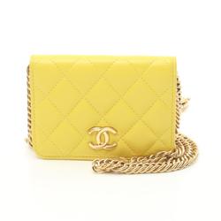 CHANEL Matelasse Shoulder Bag, Lambskin, Women's, Yellow