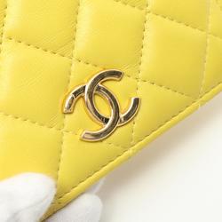 CHANEL Matelasse Shoulder Bag, Lambskin, Women's, Yellow