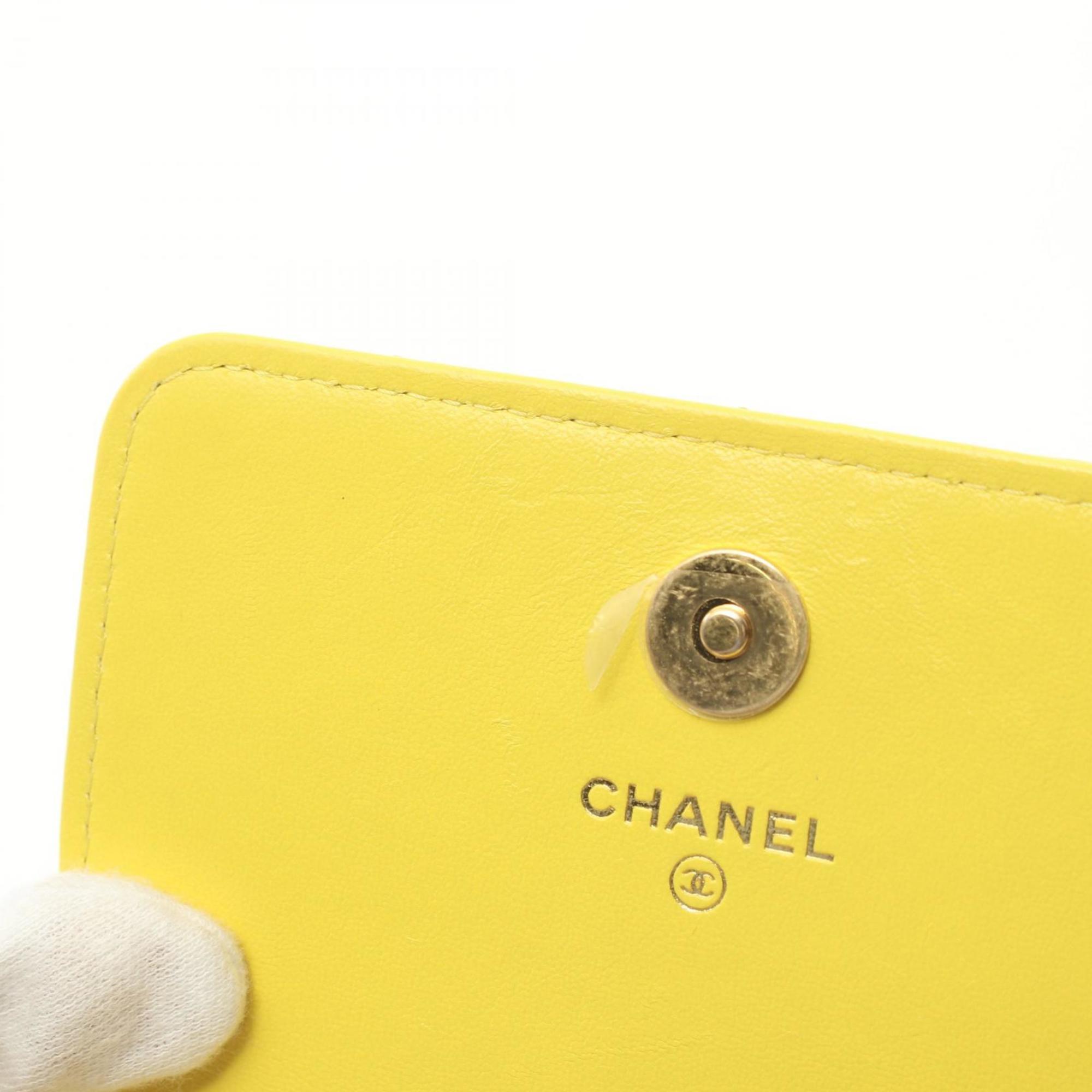 CHANEL Matelasse Shoulder Bag, Lambskin, Women's, Yellow