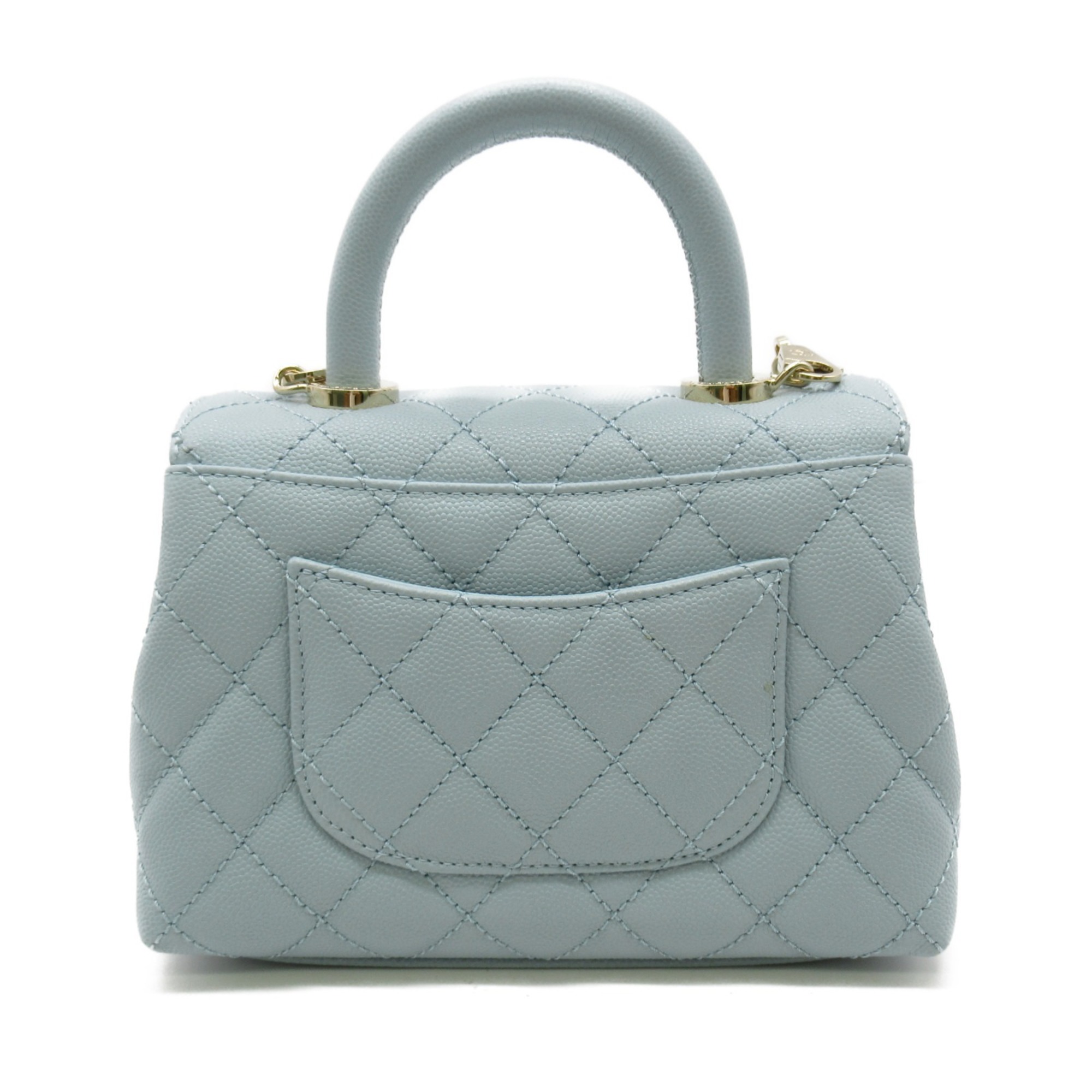 CHANEL Coco Handle Matelasse 2-way Shoulder Bag Caviar Skin (Grained Calf) Women's Blue AS2215