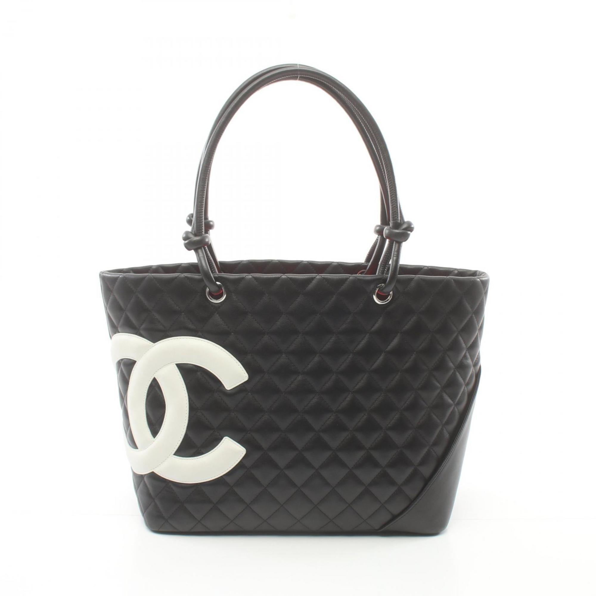 CHANEL Cambon Line Large Tote Bag Leather Women's Black White