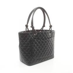 CHANEL Cambon Line Large Tote Bag Leather Women's Black White