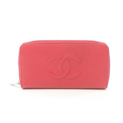 CHANEL Coco Mark Round Long Wallet Caviar Skin Women's Red