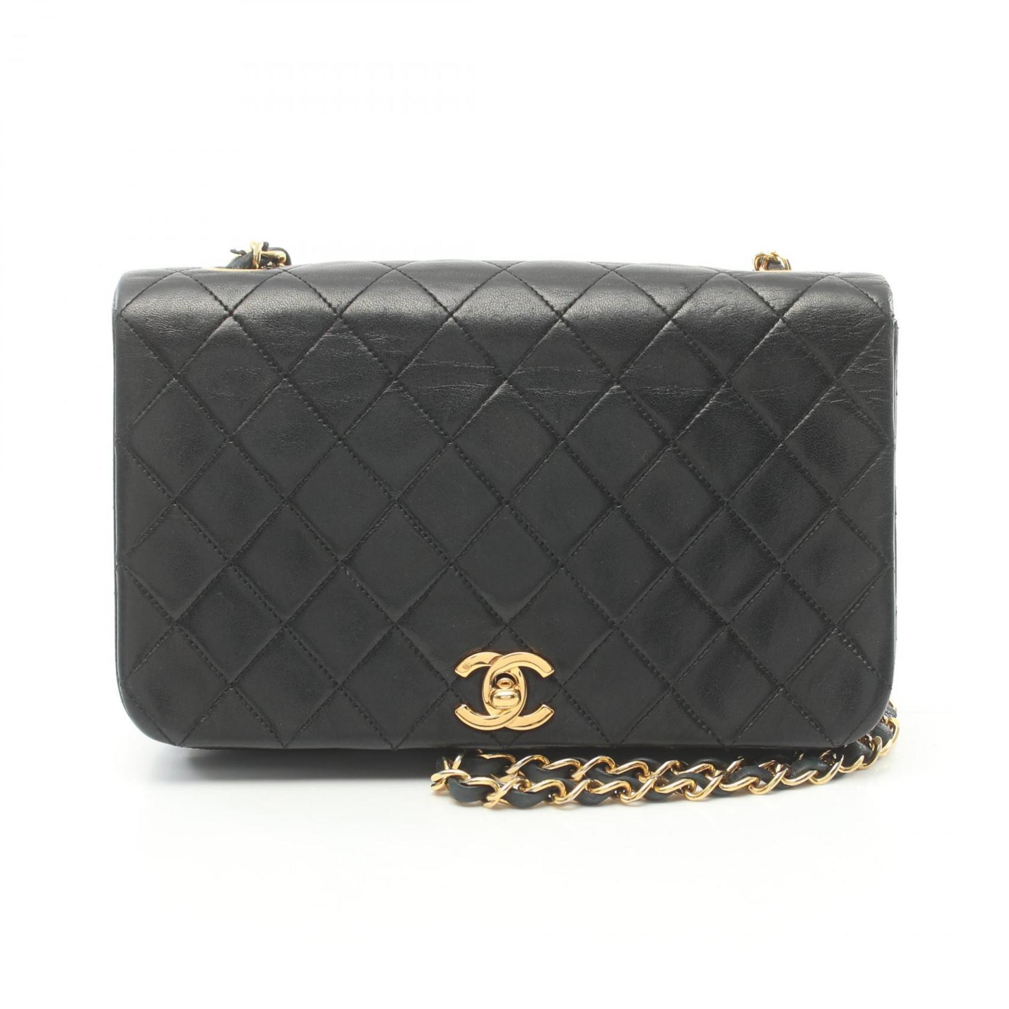 CHANEL Matelasse Full Flap Shoulder Bag, Lambskin, Women's, Black