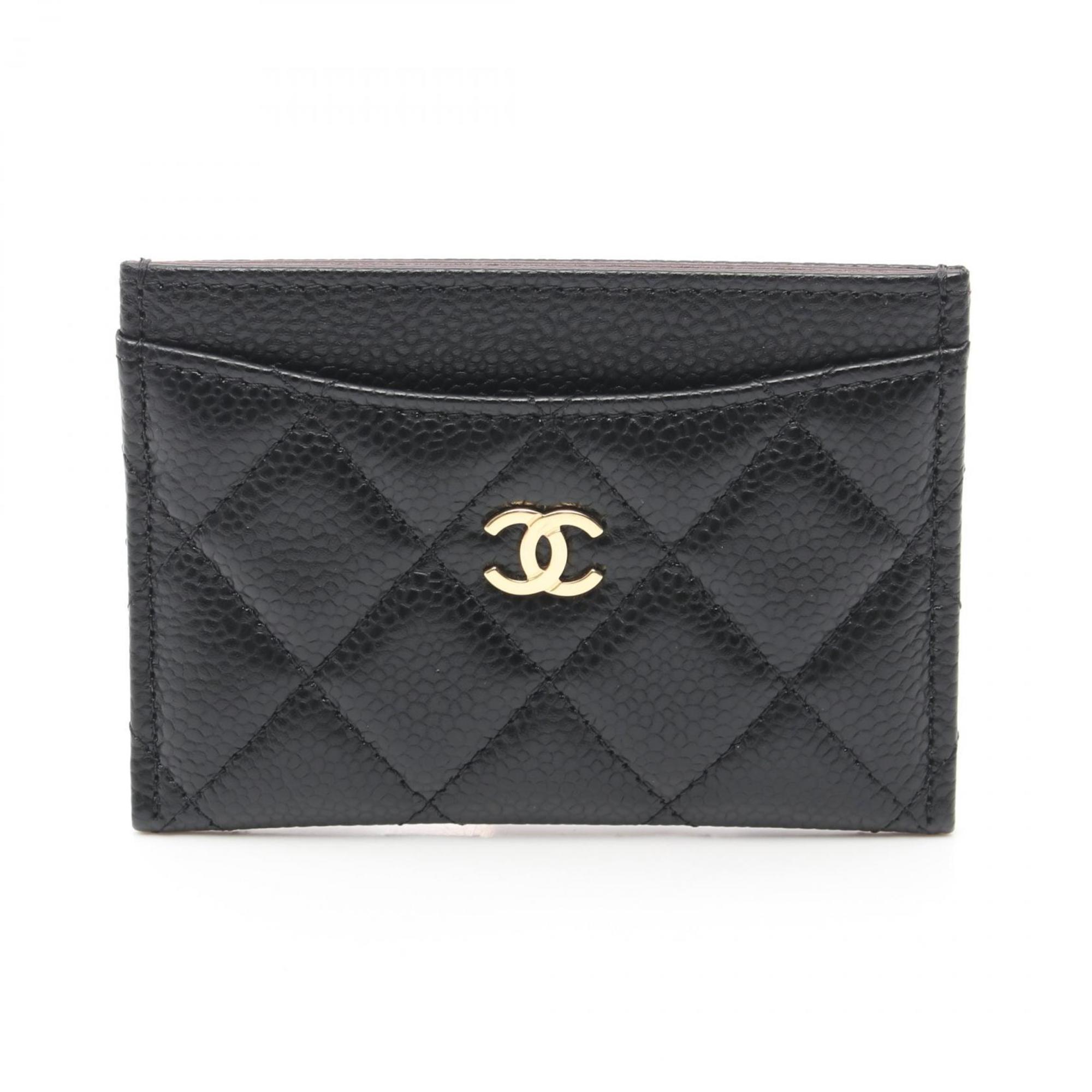 CHANEL Matelasse Business Card Holder/Card Case, Caviar Skin, Women's, Black, AP0213