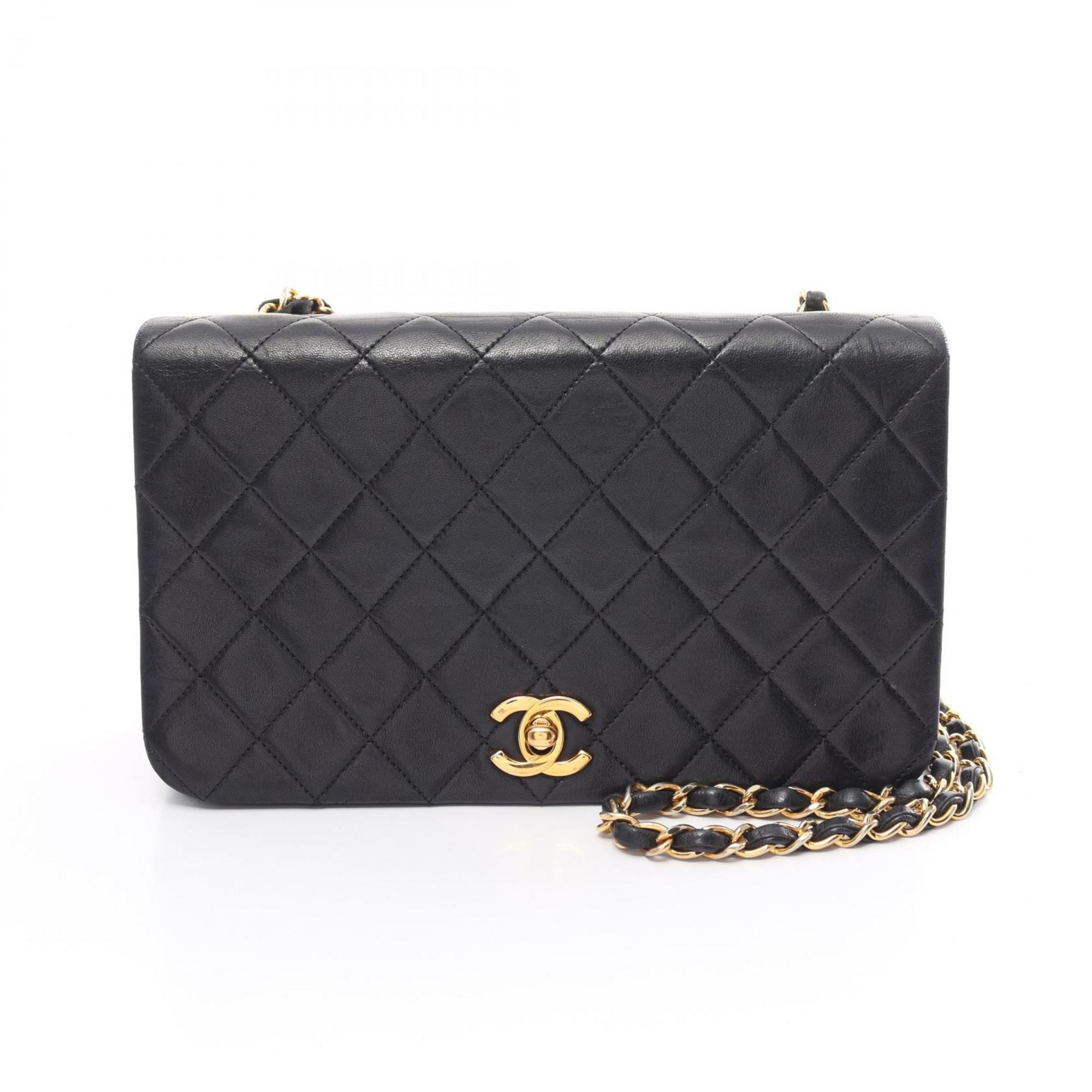 CHANEL Full flap Matelasse shoulder bag, lambskin, women's, black, A02500