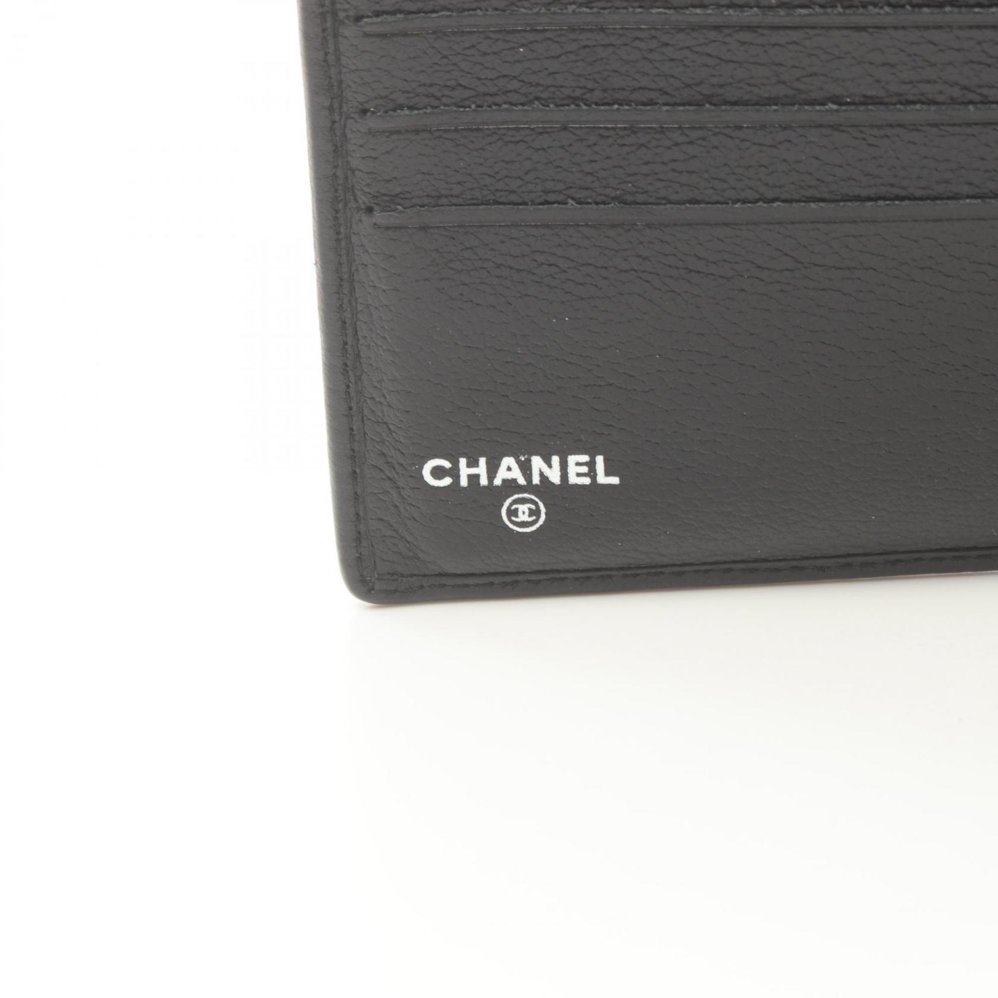 CHANEL Butterfly Camellia Bi-fold Wallet, Lambskin, Women's, Black