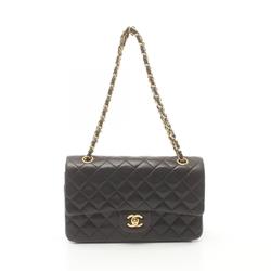 CHANEL Matelasse Double Flap Shoulder Bag, Lambskin, Women's, Black, A01112