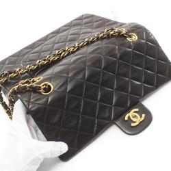 CHANEL Matelasse Double Flap Shoulder Bag, Lambskin, Women's, Black, A01112