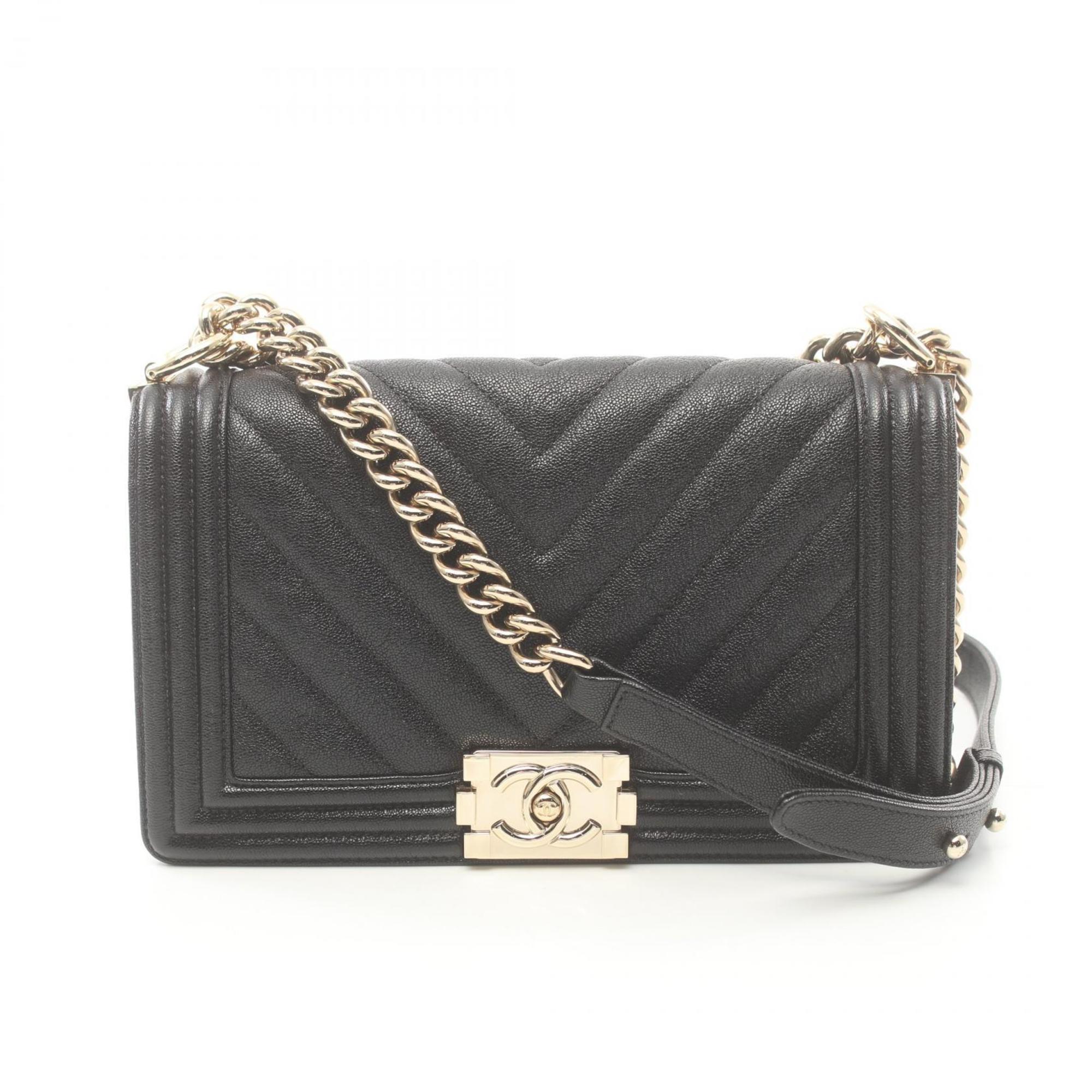 CHANEL Boy Chanel V-stitch shoulder bag, leather, women's, black