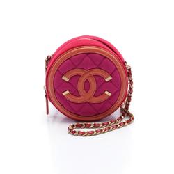 Chanel CHANEL CC Figley Shoulder Bag Fabric Leather Women's Pink Orange Red