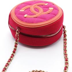 Chanel CHANEL CC Figley Shoulder Bag Fabric Leather Women's Pink Orange Red