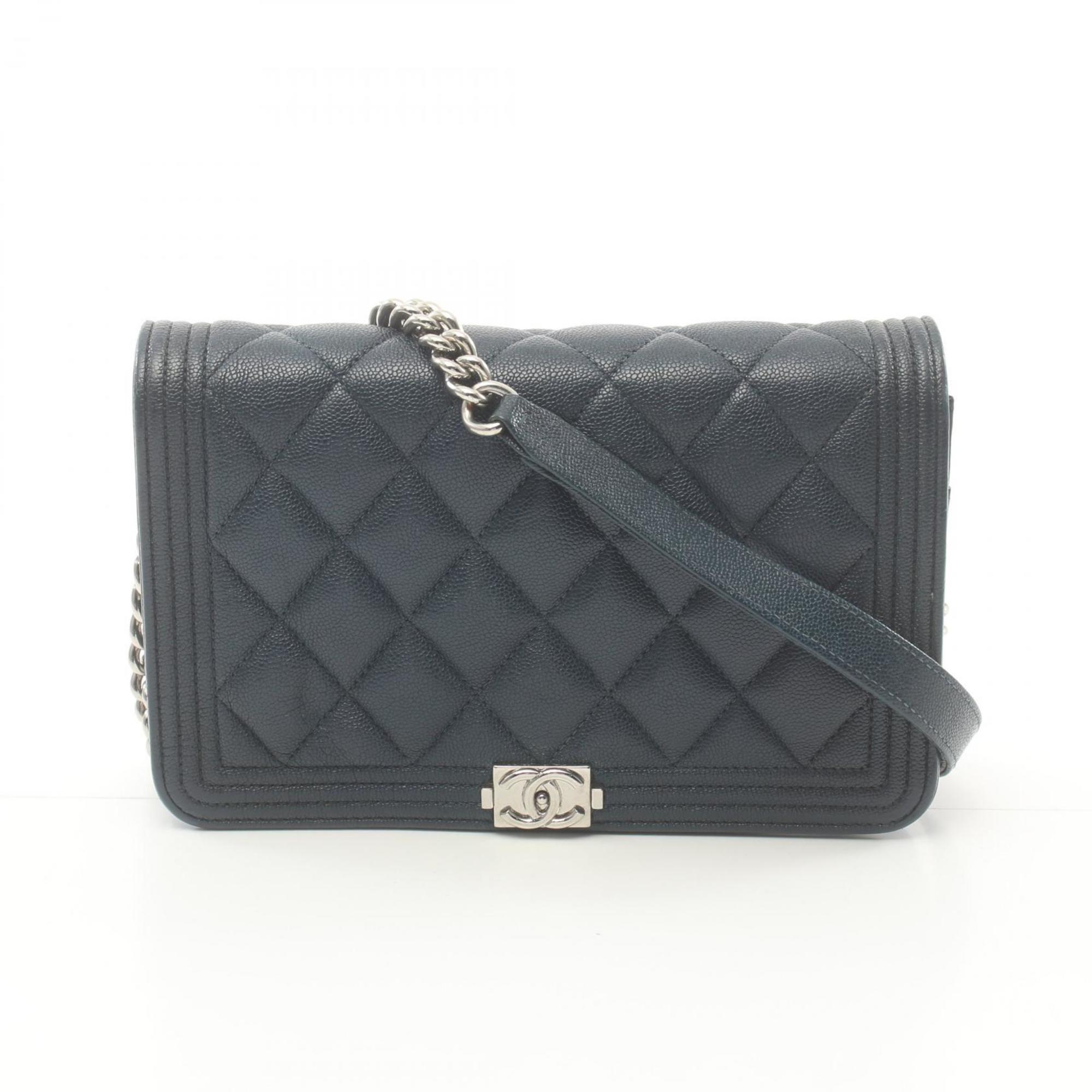 CHANEL Boy Chanel Matelasse Shoulder Bag, Caviar Skin, Women's, Navy, AP1117