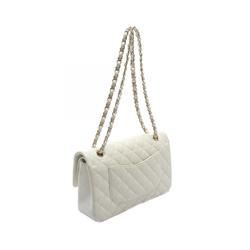 CHANEL Matelasse Double Flap Shoulder Bag, Caviar Skin, Women's, White