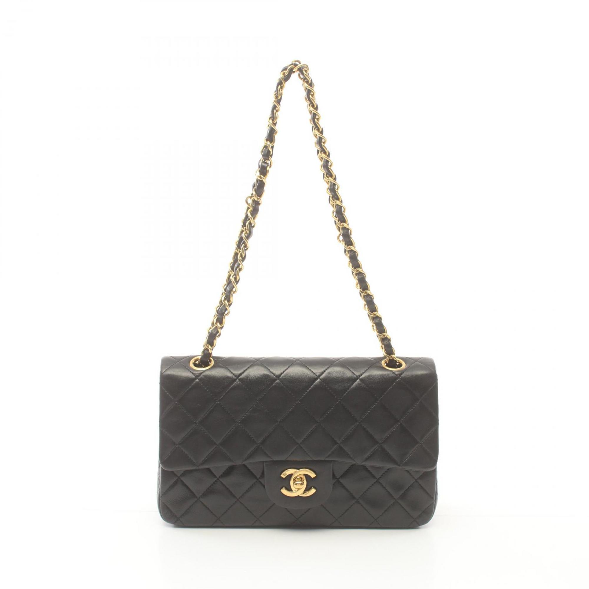 CHANEL Matelasse Double Flap Shoulder Bag, Lambskin, Women's, Black