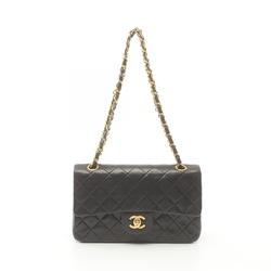 CHANEL Matelasse Double Flap Shoulder Bag, Lambskin, Women's, Black