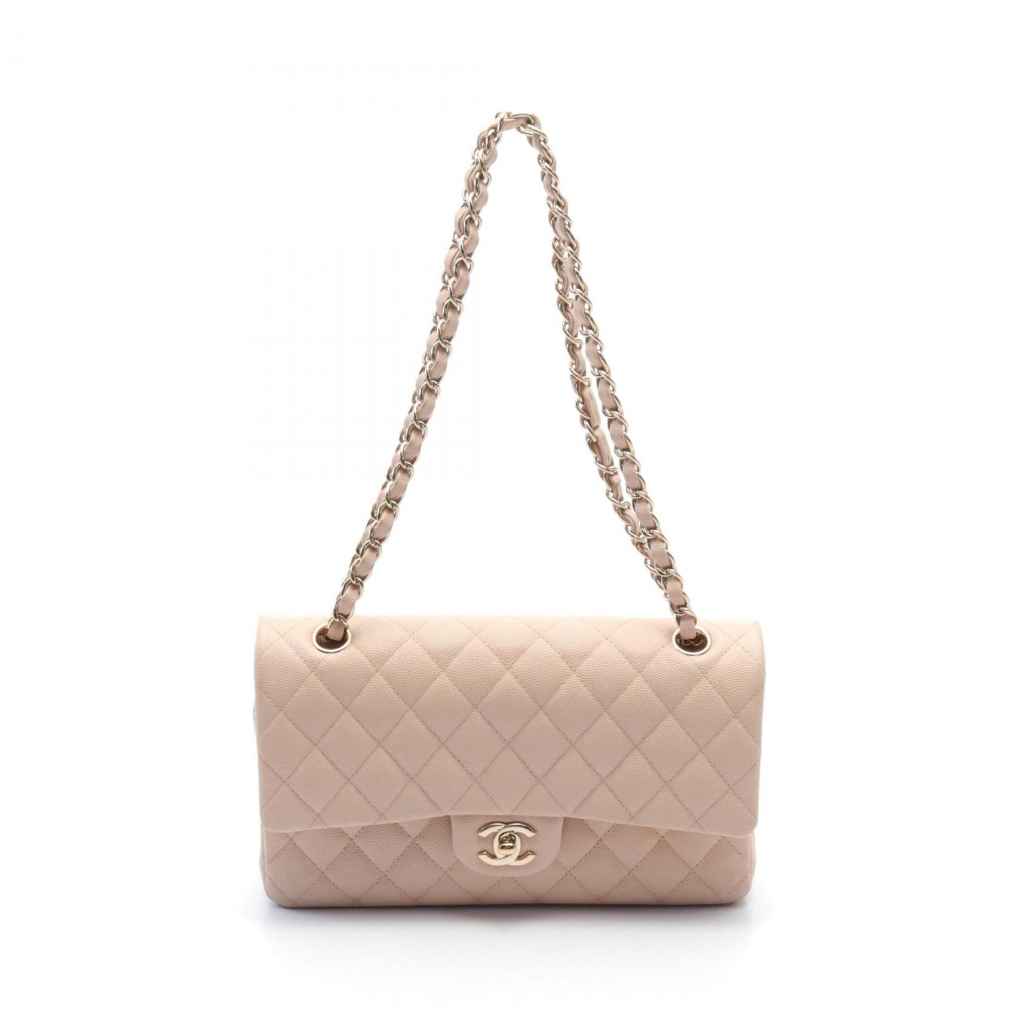 CHANEL Matelasse Double Flap Shoulder Bag, Caviar Skin, Women's, Pink