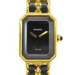 CHANEL Premiere L Watch GP (Gold Plated) Leather Strap Women's Black H0001