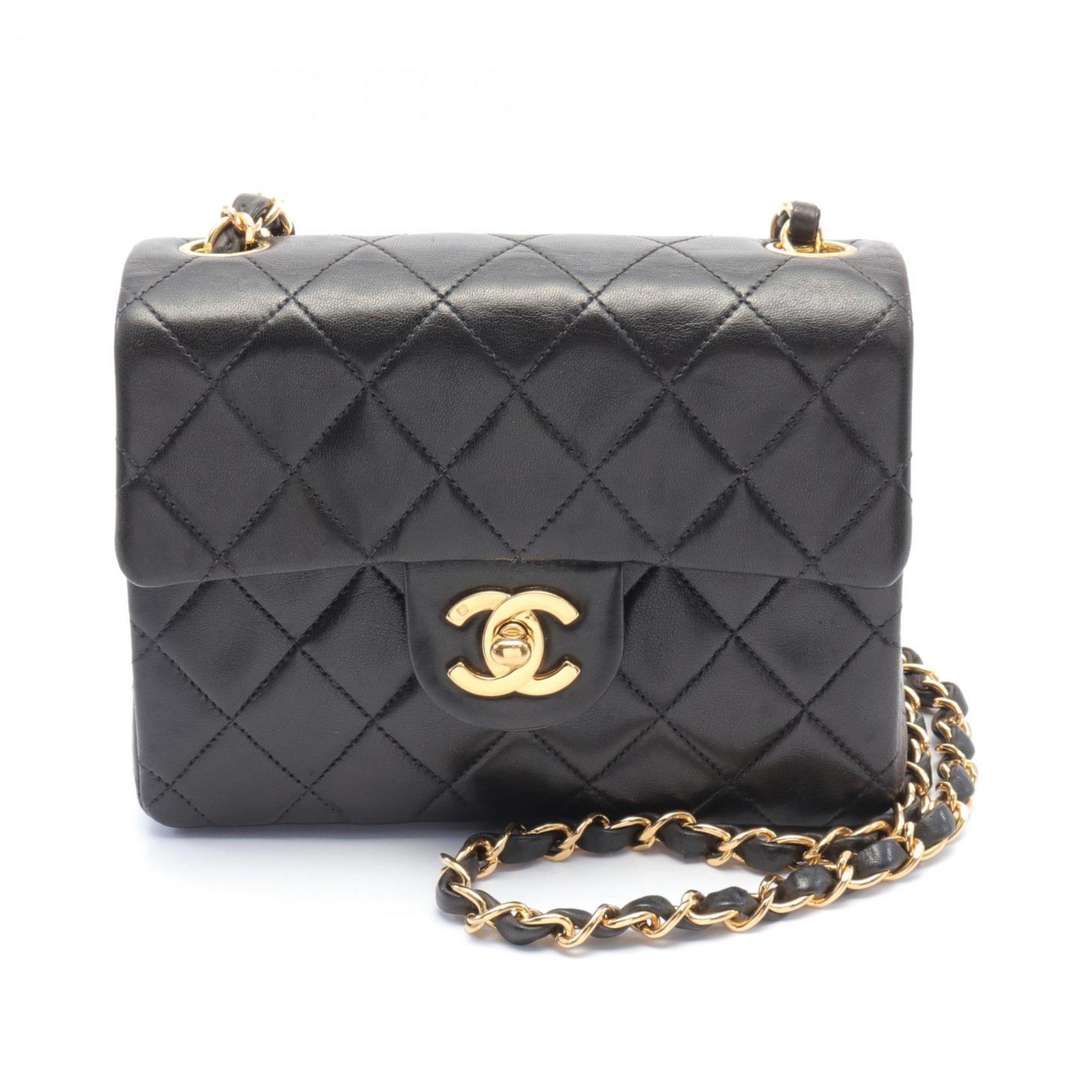 CHANEL Matelasse Shoulder Bag, Lambskin, Women's, Black, A01115