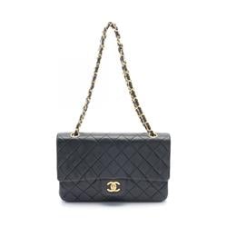 CHANEL Matelasse Double Flap Shoulder Bag, Lambskin, Women's, Black, A01112