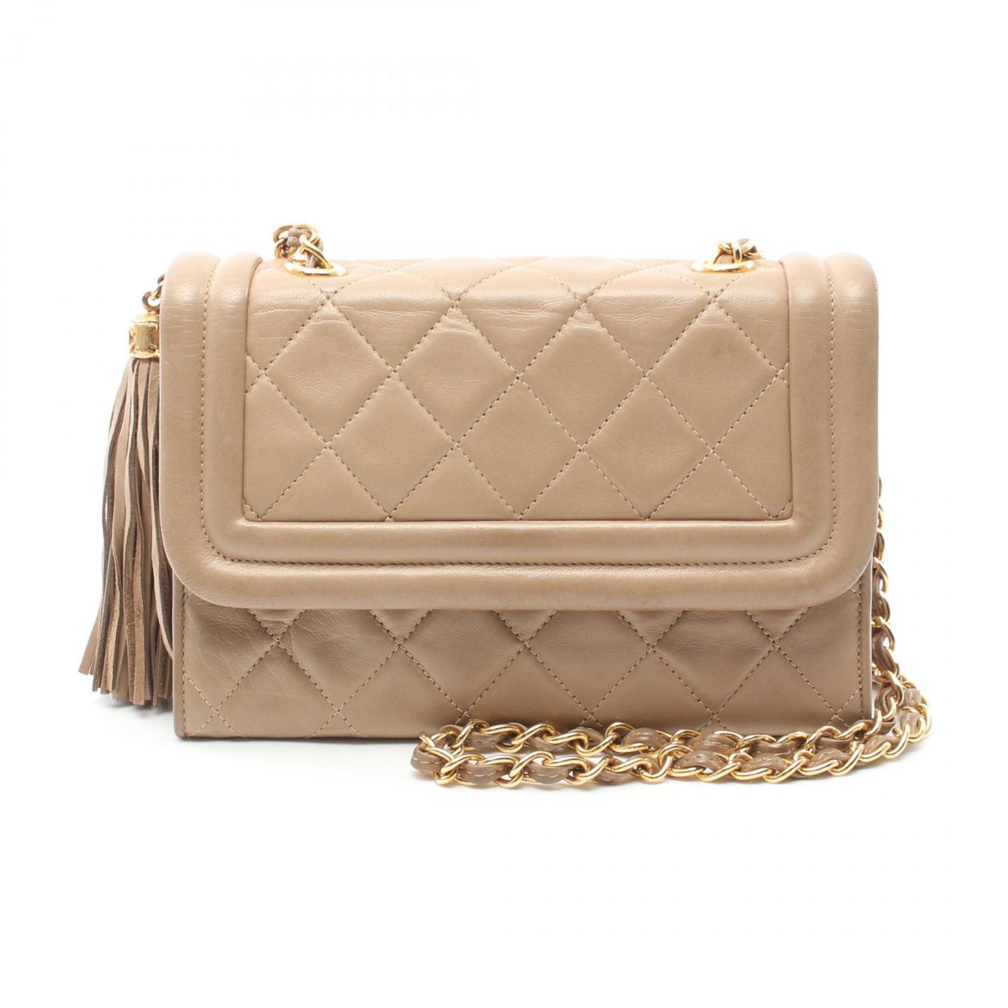 CHANEL Matelasse Shoulder Bag, Lambskin, Women's, Beige