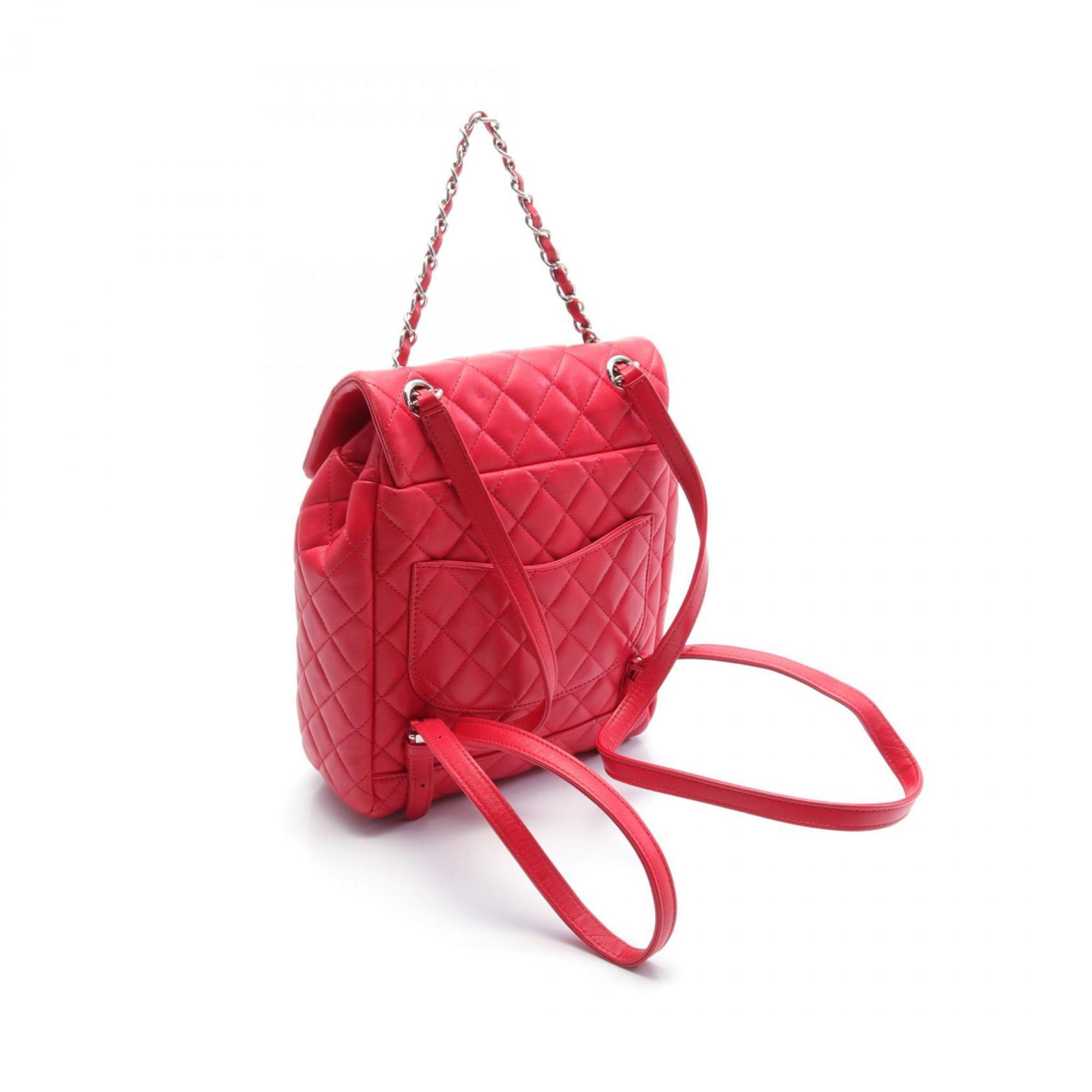 CHANEL Matelasse Rucksack Backpack Bag Lambskin Women's Red A91121