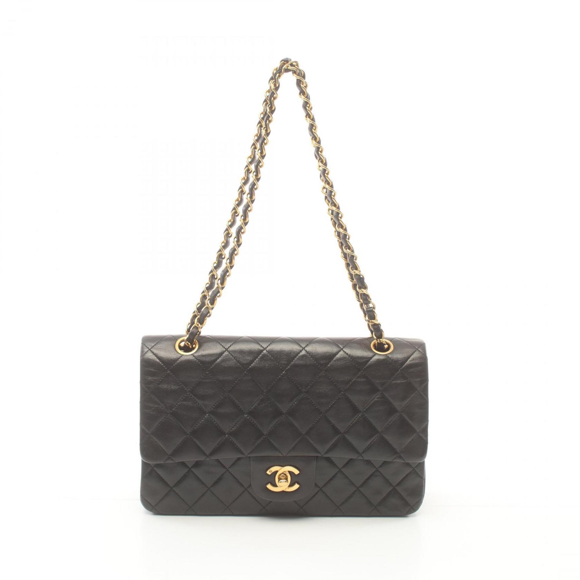 CHANEL Matelasse Double Flap Shoulder Bag, Lambskin, Women's, Black