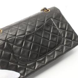 CHANEL Matelasse Double Flap Shoulder Bag, Lambskin, Women's, Black