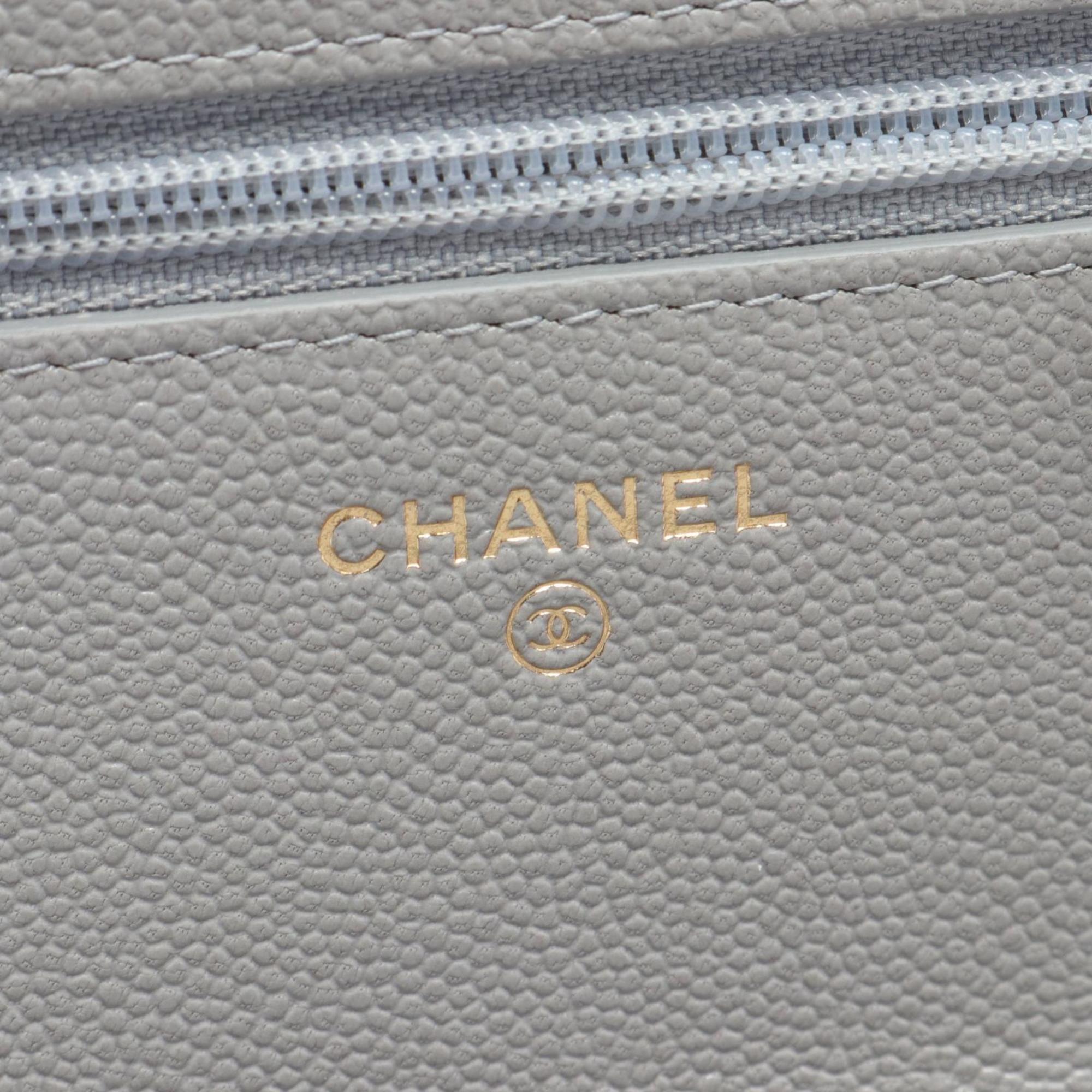 CHANEL Matelasse Shoulder Bag, Caviar Skin, Women's, Grey