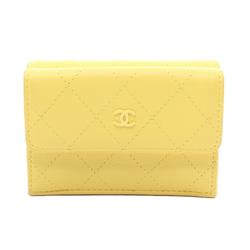 CHANEL Matelasse Tri-fold Wallet Leather Women's Yellow