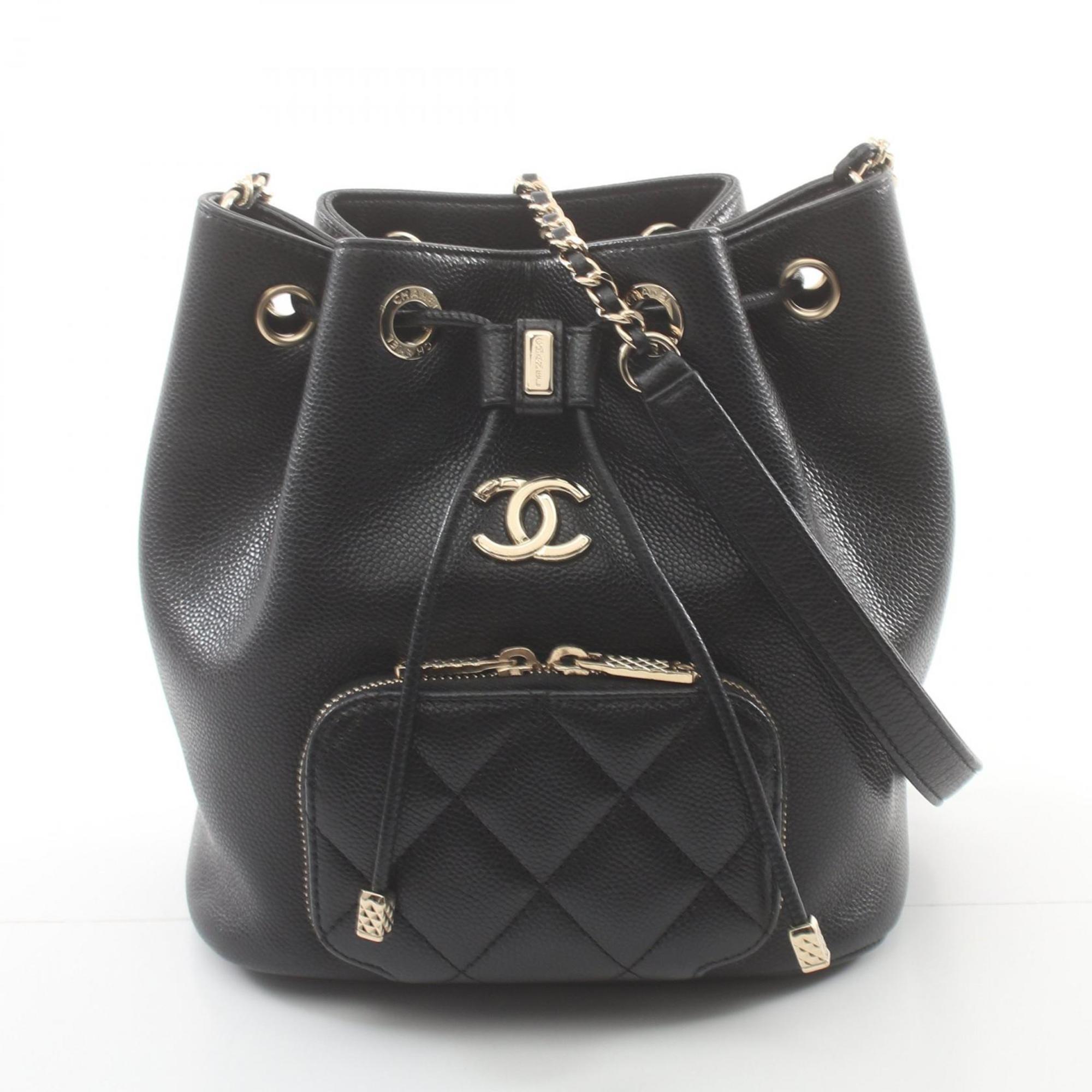 CHANEL Matelasse Bucket Bag Shoulder Caviar Skin Women's Black AS2353