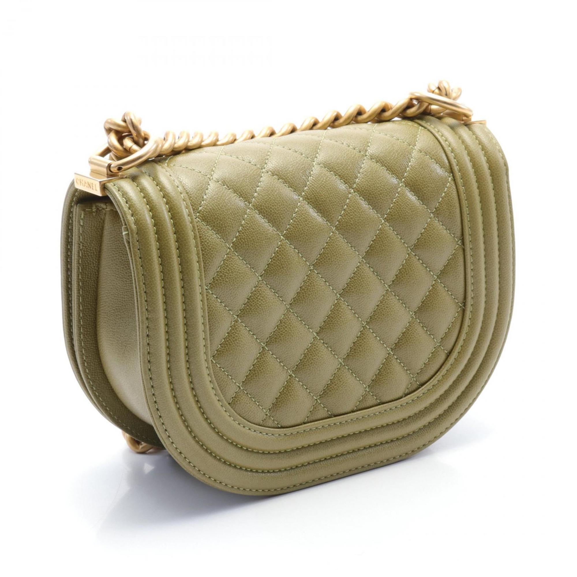 CHANEL Boy Chanel Matelasse Shoulder Bag Caviar Skin (Grained Calfskin) Women's Khaki