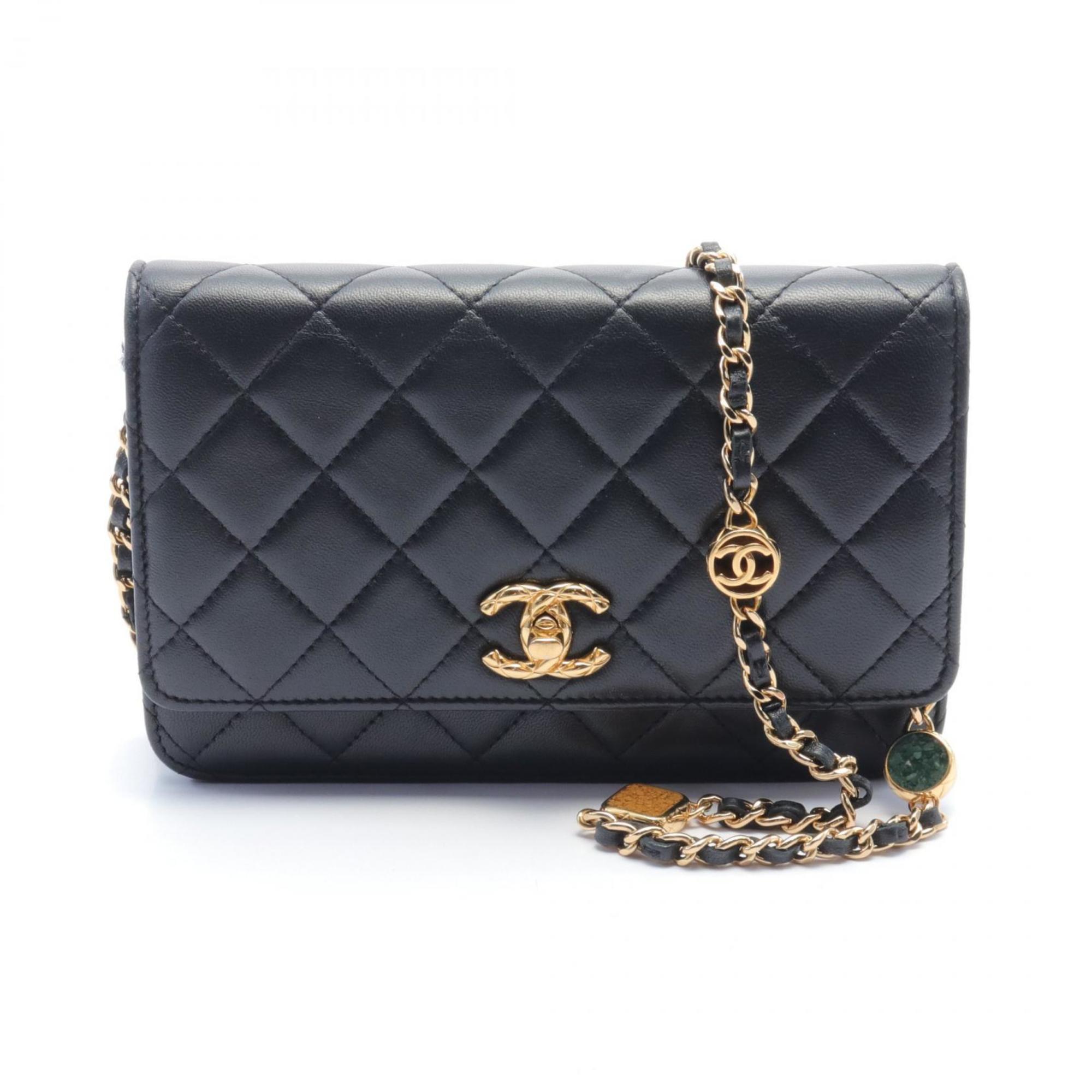 CHANEL Matelasse Shoulder Bag, Lambskin, Women's, Black, AP3413