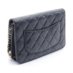 CHANEL Matelasse Shoulder Bag, Lambskin, Women's, Black, AP3413