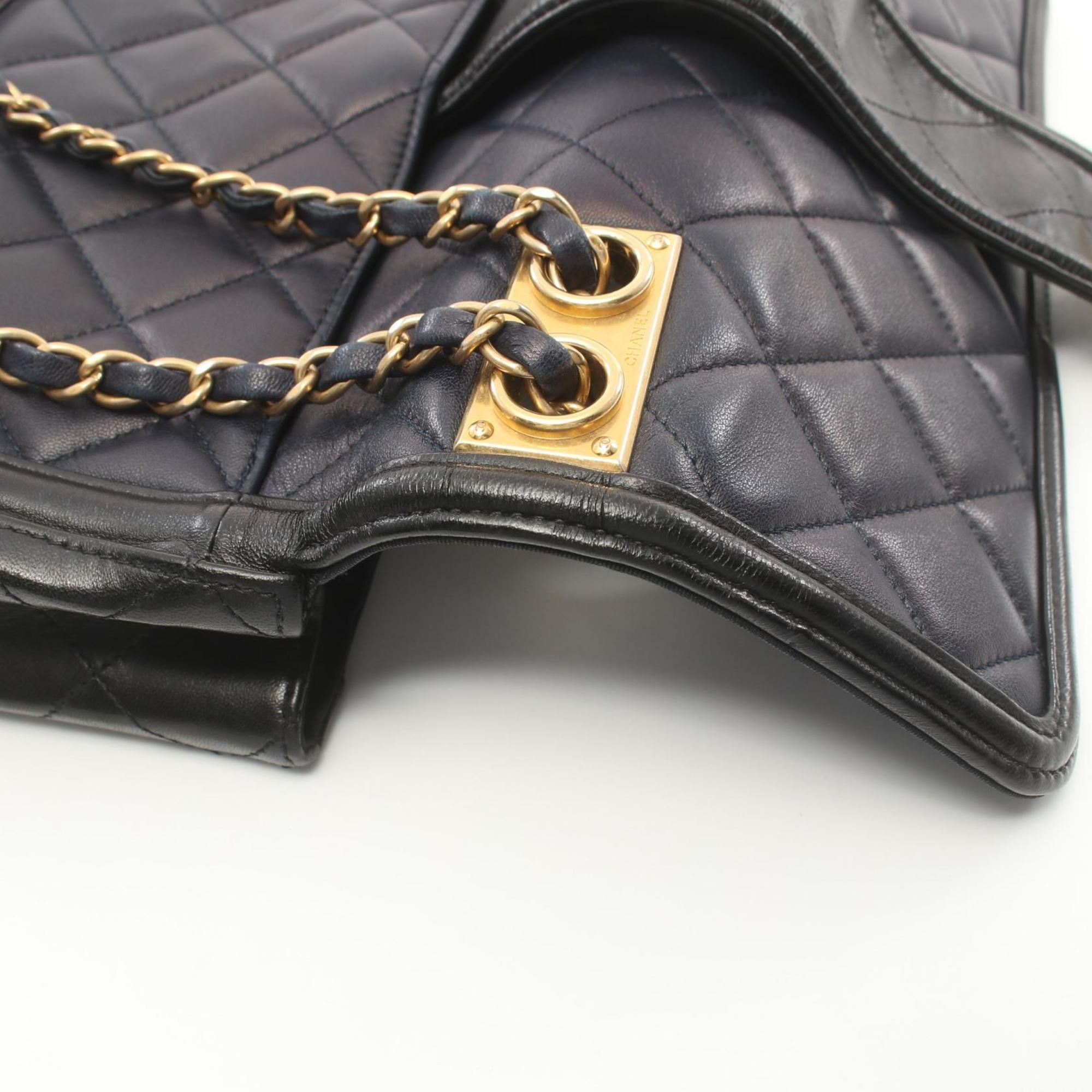 CHANEL Matelasse Shoulder Bag, Lambskin, Women's, Navy, Black