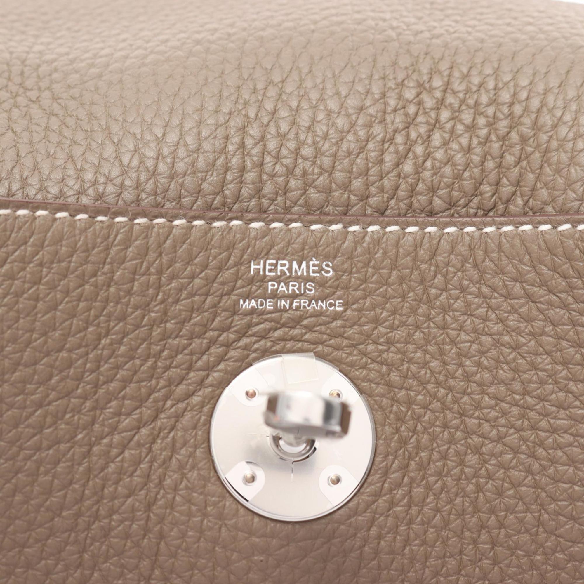 Hermes Lindy 26 Etoupe Shoulder Bag, Taurillon Clemence, Women's, Beige, 073428CK