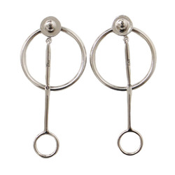 Christian Dior Circle Motif Earrings Silver Shades Women's