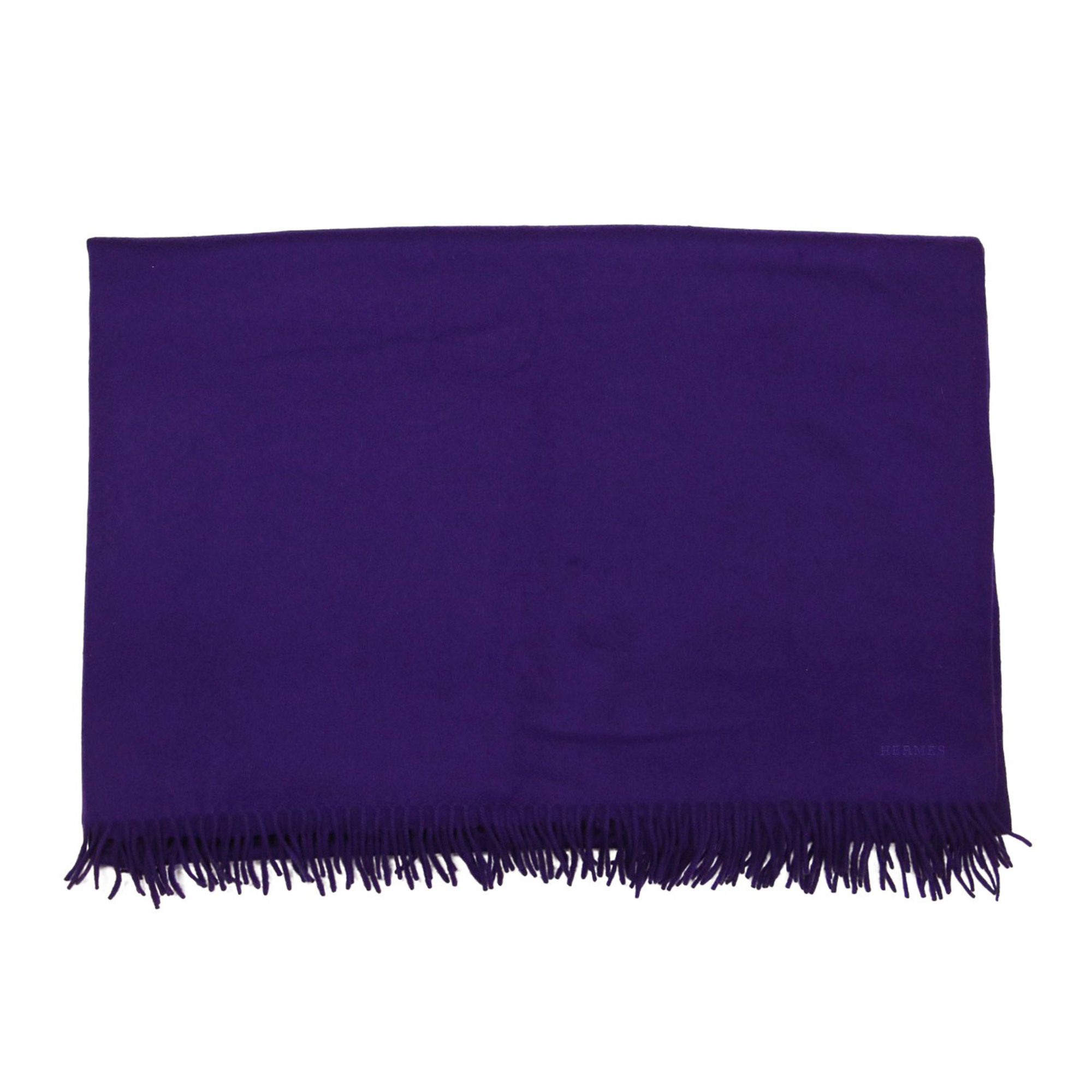 HERMES Cashmere Purple FREE Large Blanket Embroidery Women's Stole