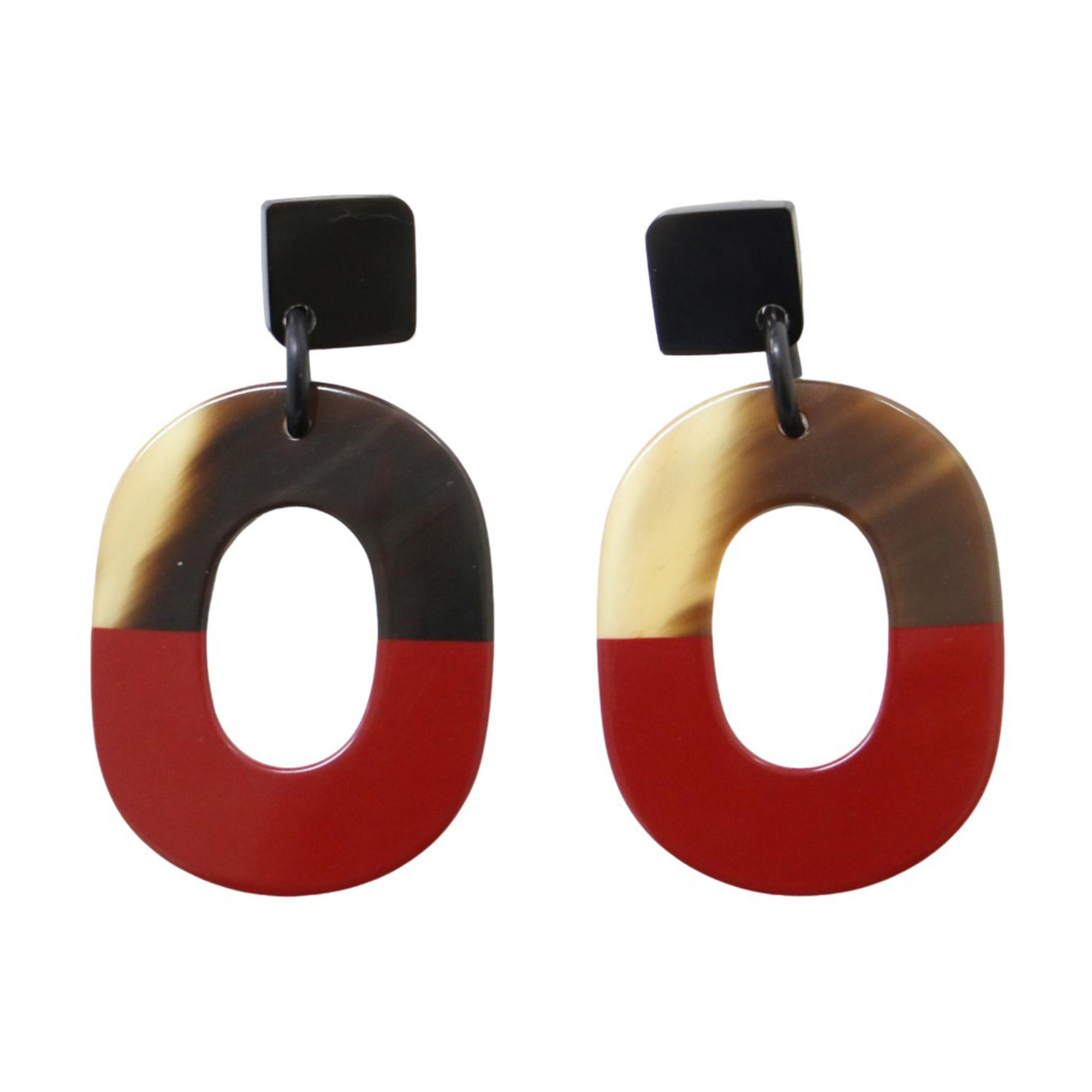 HERMES Hermes Earrings Brown Red Bicolor Ism Buffalo Horn Women's