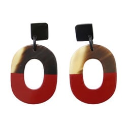 HERMES Hermes Earrings Brown Red Bicolor Ism Buffalo Horn Women's