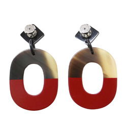 HERMES Hermes Earrings Brown Red Bicolor Ism Buffalo Horn Women's