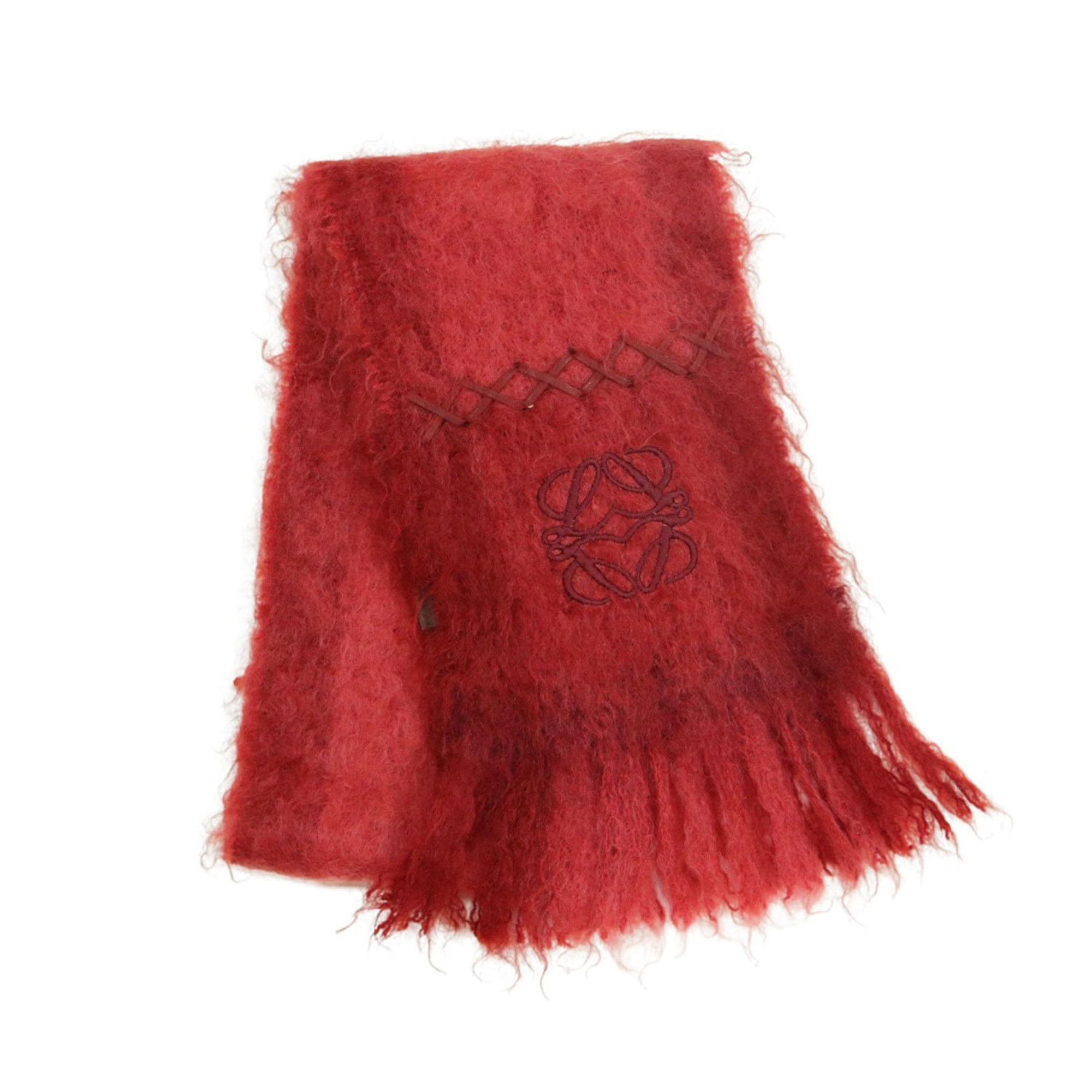 LOEWE scarf, mohair, wool, red, anagram embroidery, women's