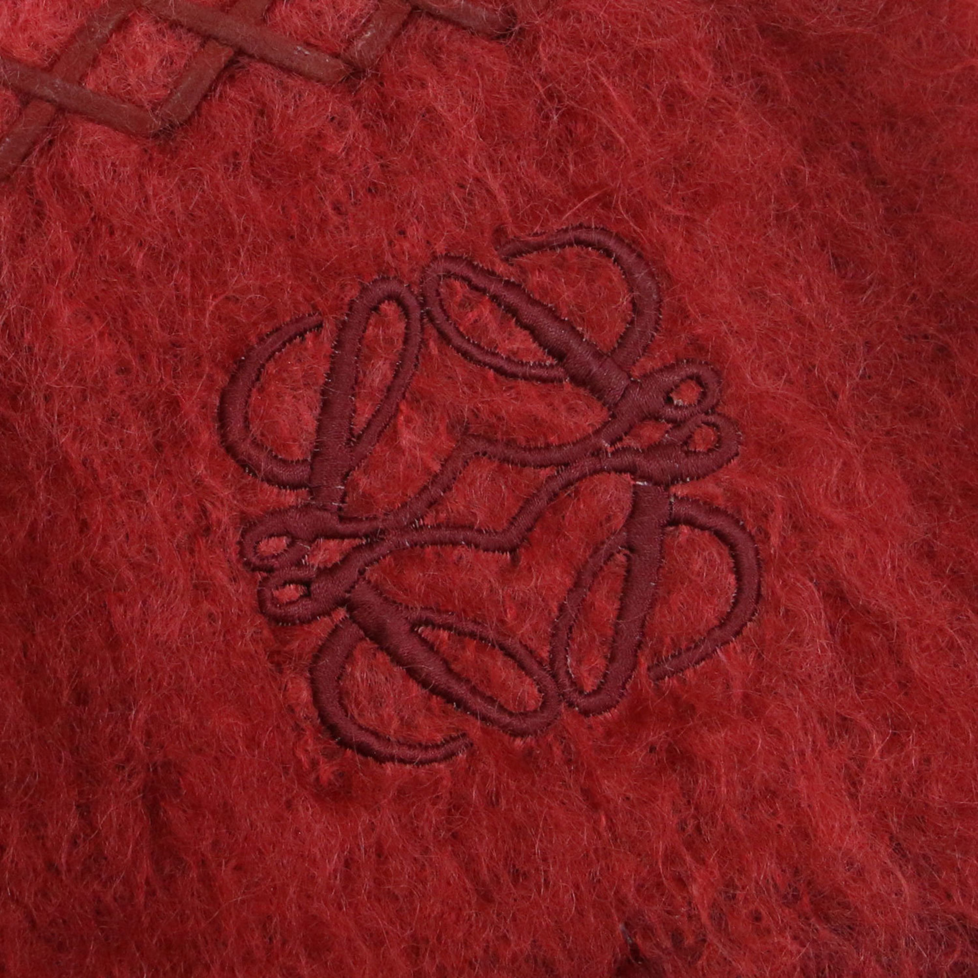 LOEWE scarf, mohair, wool, red, anagram embroidery, women's