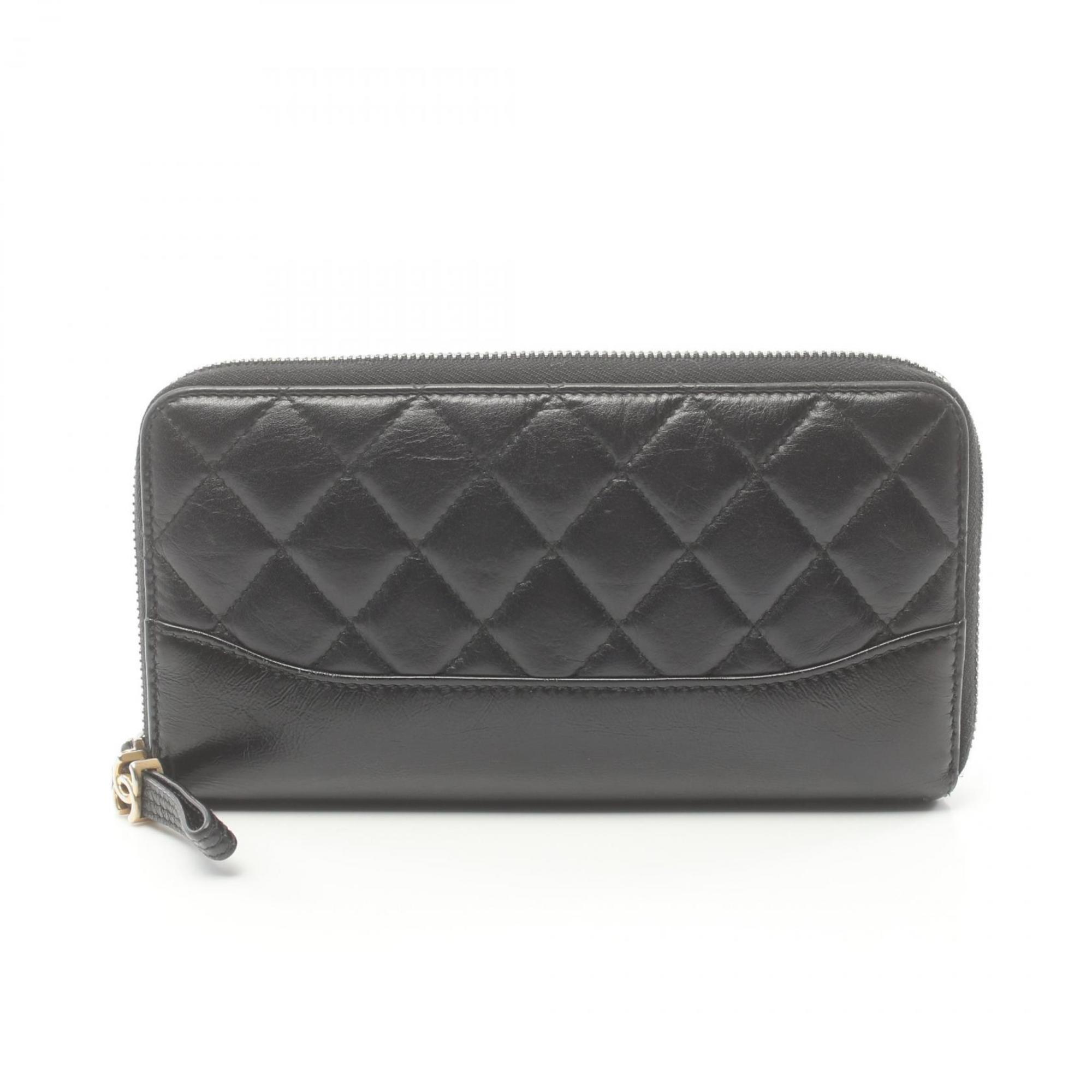 CHANEL Matelasse Round Long Wallet Leather Women's Black