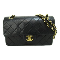 CHANEL Matelasse Double Flap Chain Shoulder Bag Lambskin (Sheepskin) Women's Black