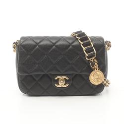 CHANEL Matelasse Camellia Shoulder Bag, Caviar Skin, Women's, Black