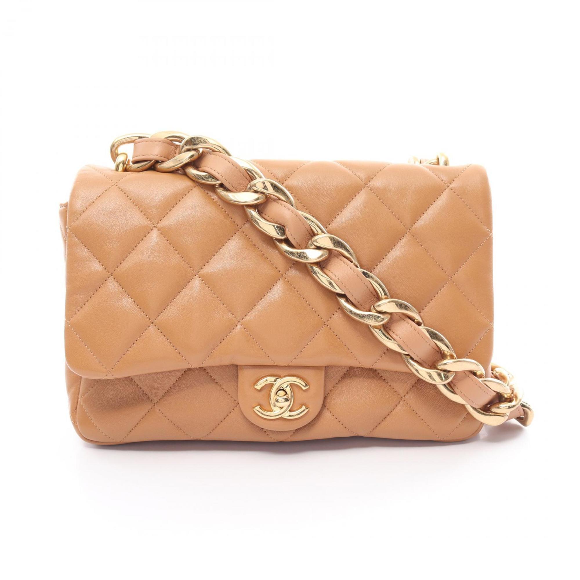 CHANEL Matelasse Shoulder Bag, Leather, Women's, Brown