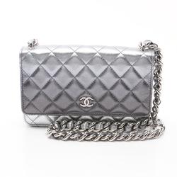 CHANEL Matelasse Shoulder Bag, Lambskin, Women's, Silver