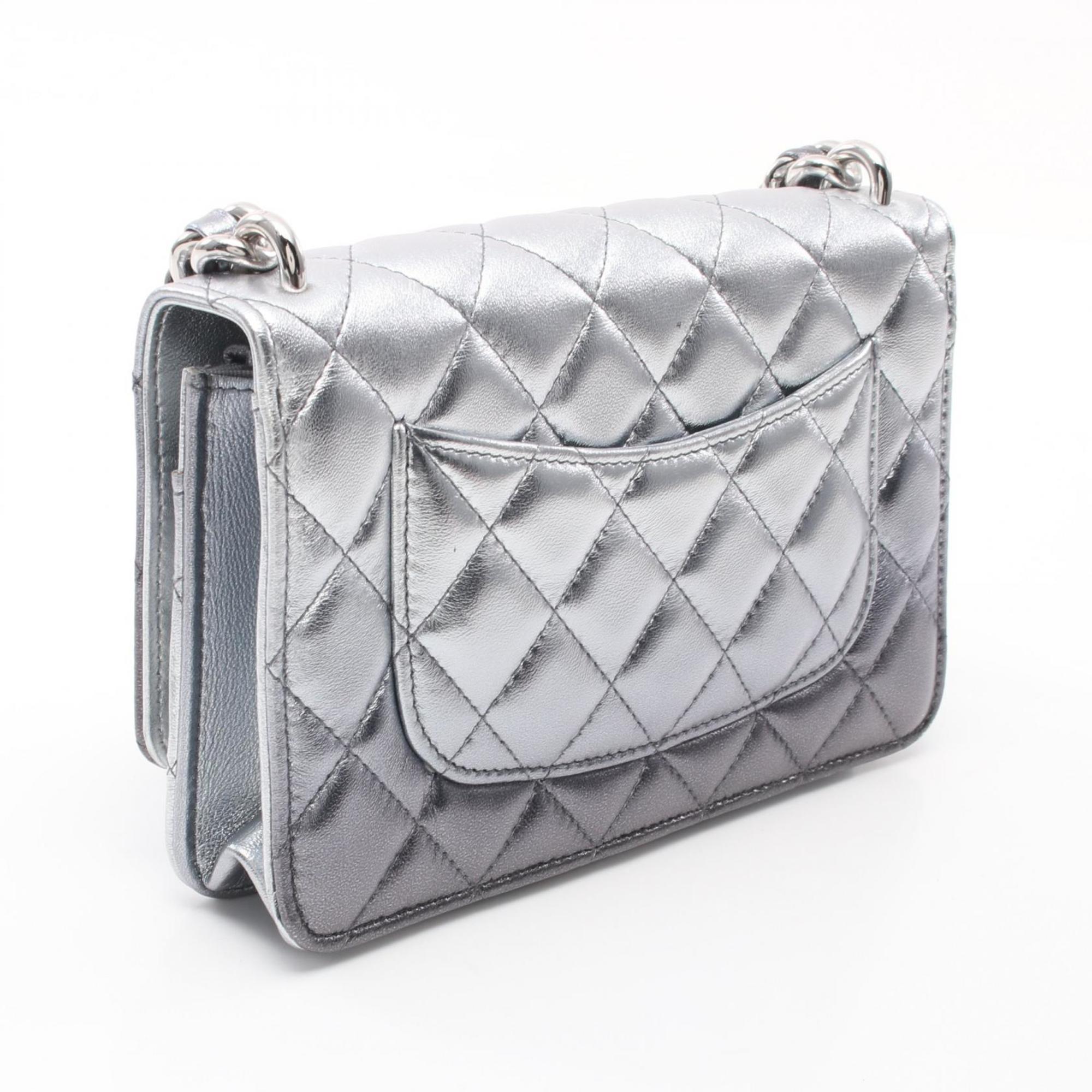 CHANEL Matelasse Shoulder Bag, Lambskin, Women's, Silver